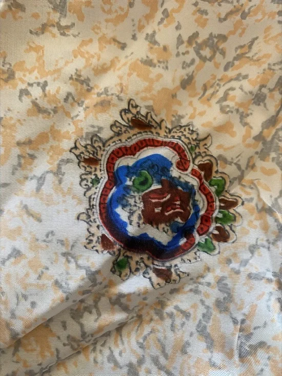 Vintage 70’ Cream Paisley Silk Scarf with Blue Border 27x27 - Picture 3 of 6